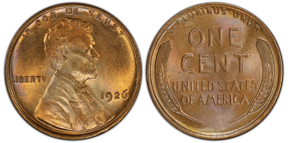 1926 Lincoln Wheat Penny obverse and reverse showing Lincoln portrait and wheat stalks