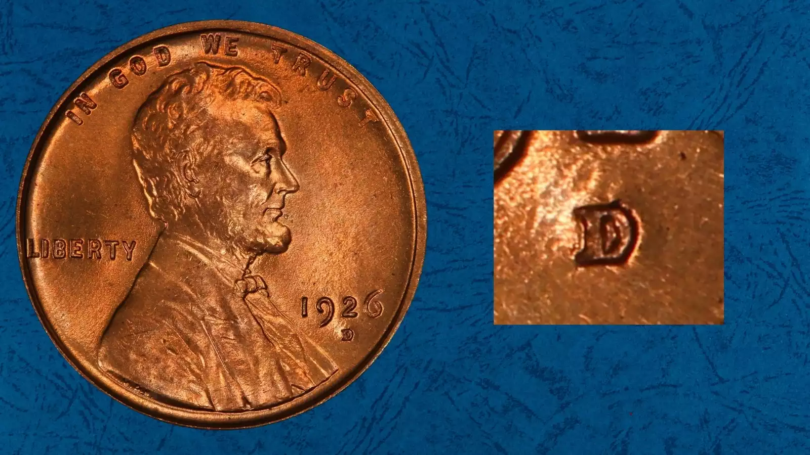 1926-D wheat penny repunched mintmark error showing doubled D mint mark impressions below the date