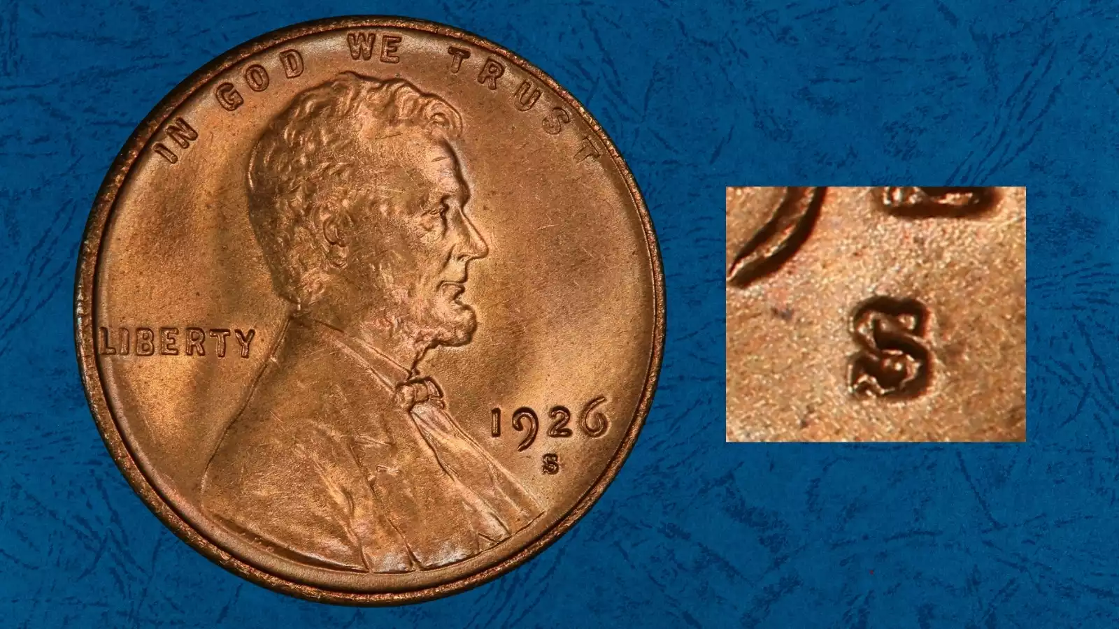 1926-S wheat penny repunched S mintmark RPM error showing doubled S mint mark impressions